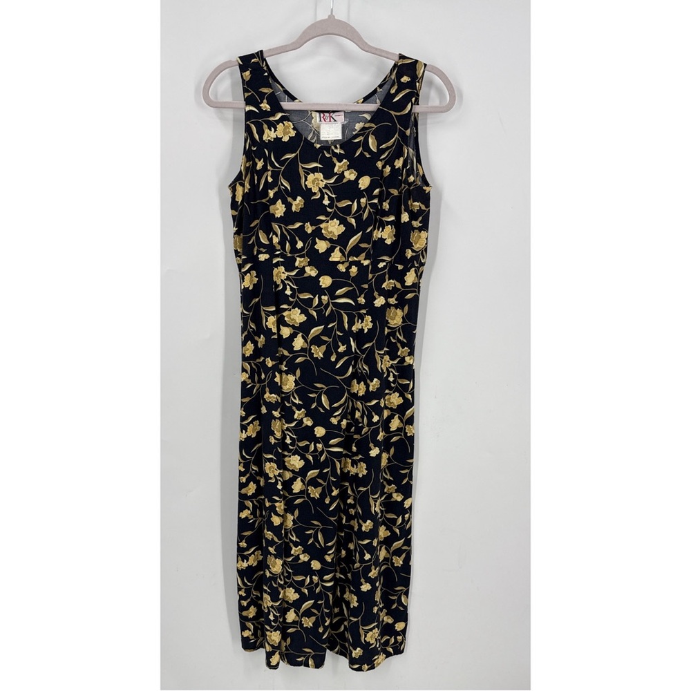 R&K originals, vintage high waist black with gold/tan tone floral print S/M